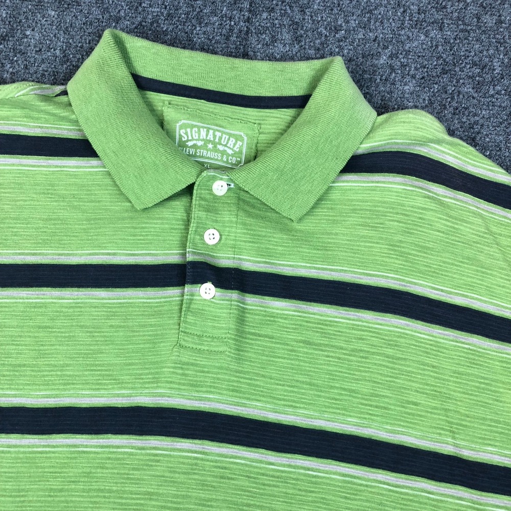 VTG Signature by Levi Strauss Mens Size XL Polo Shirt Lime Green Striped Cotton‎